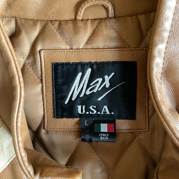 Men’s Max U.S.A beige and brown motorcross leather jacket - Picture 7 of 7